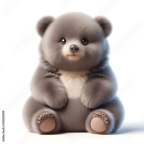3D-style baby bear cuscus with cuddly look and fluffy fur sitting peacefully