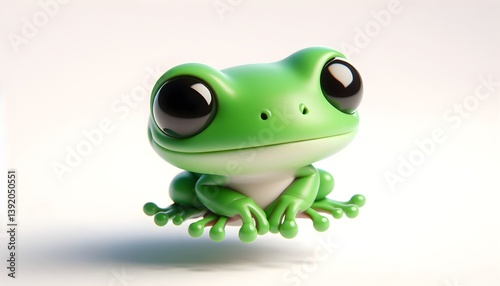 3D baby Ungaran tree frog with smooth green body and a tiny smile