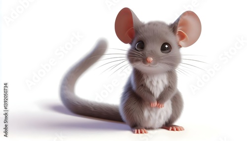 Adorable baby Papuan tree rat with fluffy tail and curious eyes in 3D style