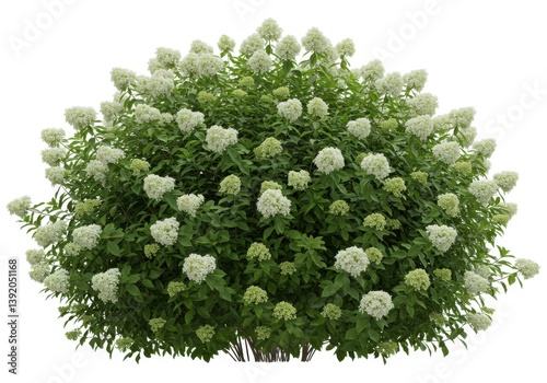 Lush green shrub white flowering