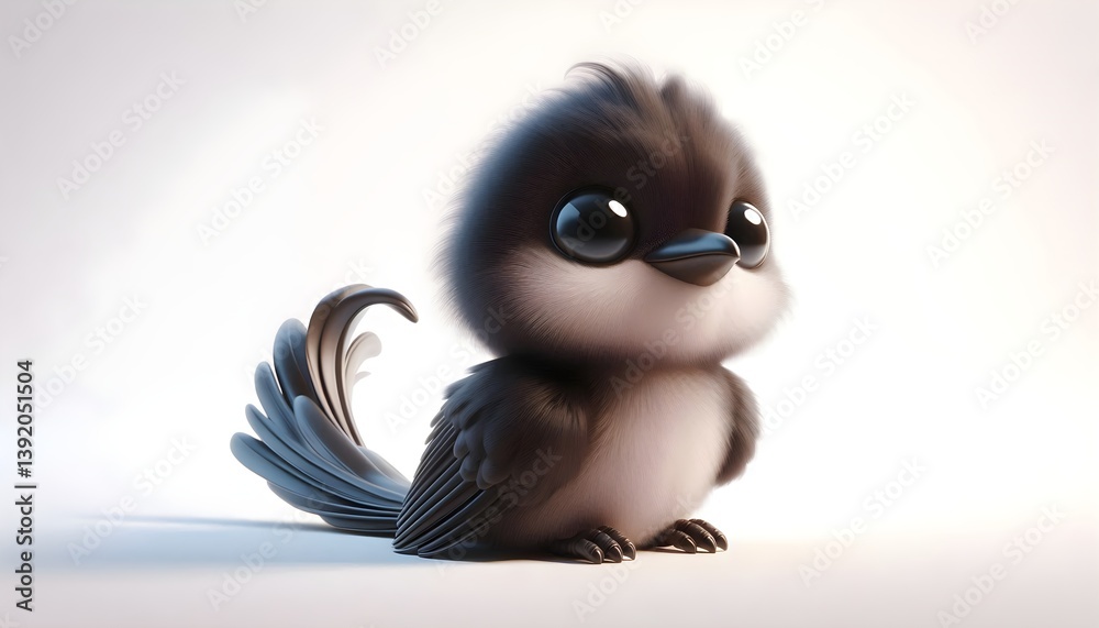 Obraz premium Adorable perched baby malkoha bird with soft dark feathers and curved beak