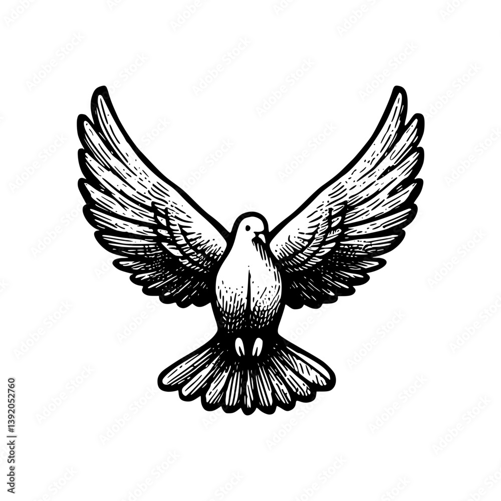 Naklejka premium Illustration of a dove of peace flying with spread wings on a transparent background