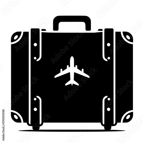 suitcase silhouette with airplane design on transparent background  
