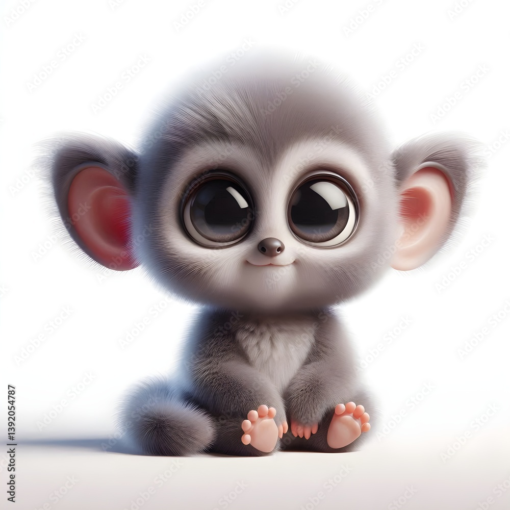 Fototapeta premium 3D cartoon bush baby with oversized ears and tiny hands