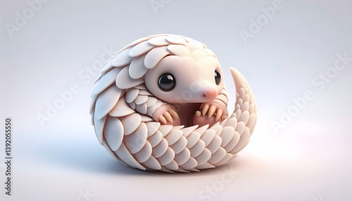 Adorable cartoon pangolin with overlapping scales and shy expression