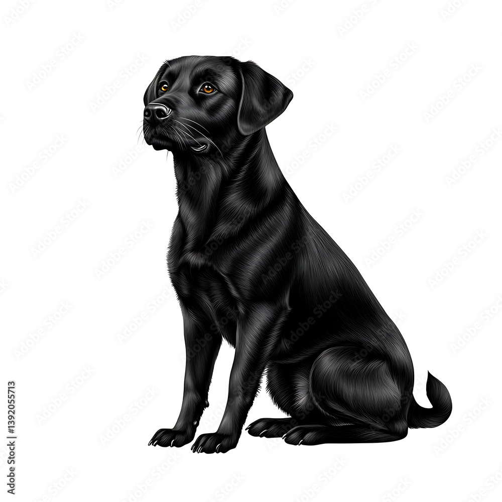 Obraz premium Indoor digital artwork solid black sitting labrador retriever silhouette side view