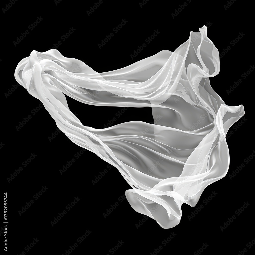 Fototapeta premium Flowing Sheer White Fabric Drapery on Black Background for Design