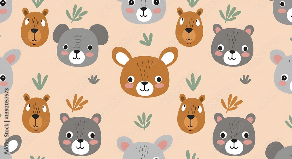 Obraz premium Adorable Animal Faces: A Charming Pattern AI Generated