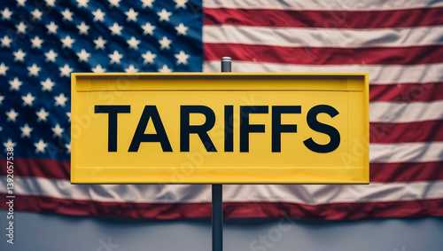 Tariffs yellow sighn US policy, global economy trade sanctions