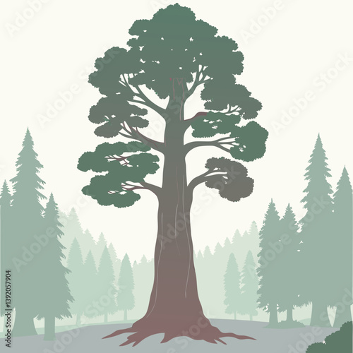 The President tree, located in Sequoia National Park, California, beautifully captured in vector illustration, showcasing its grandeur and majestic presence