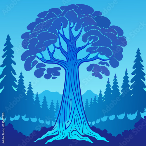 The President tree, located in Sequoia National Park, California, beautifully captured in vector illustration, showcasing its grandeur and majestic presence
