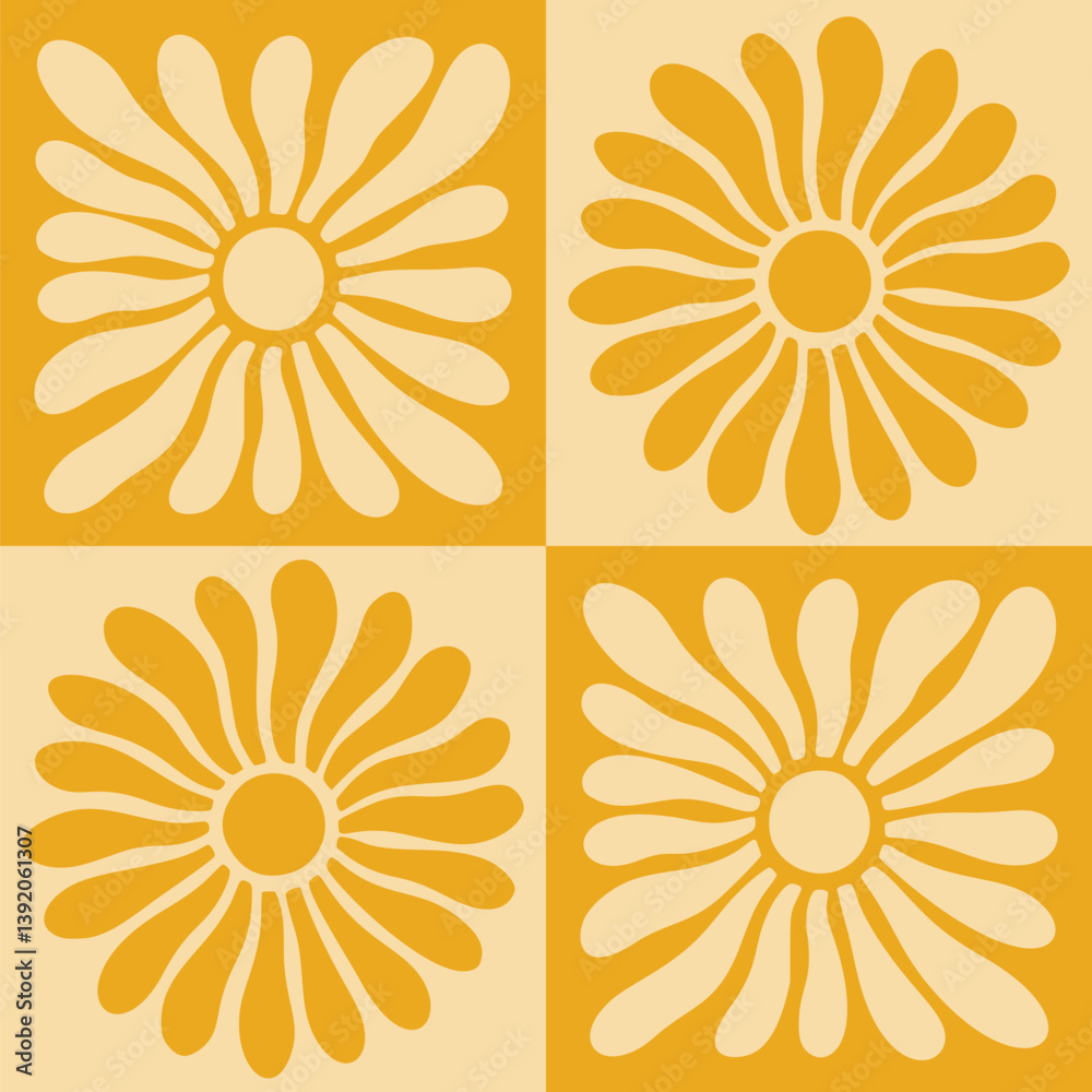 Pattern Sun Summer Abstract Retro Beach. Seamless floral pattern with a groovy 70s feel. Designed for interior decor, product packaging, and trendy digital assets Boho Sun Abstract Bg.