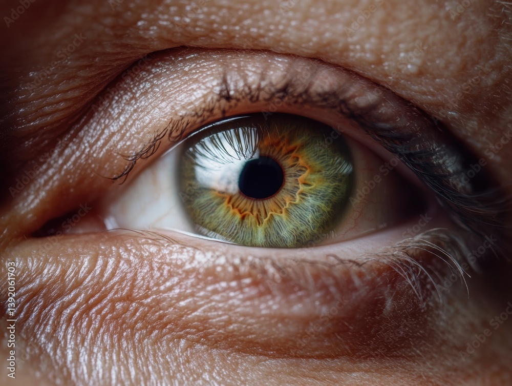 Fototapeta premium Stunning close-up of a female eye, radiating beauty and intricacy under natural light in an artistic setting