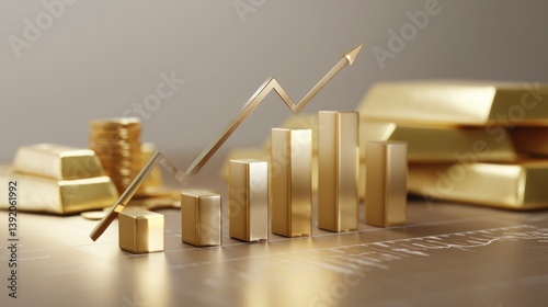 Gold Bar Chart Showing Increasing Growth and Arrow Signifying Investment