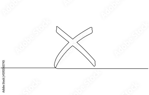 A single line drawing of a cross. Continuous line cross icon, Cross Continuous Line Draw Long line cross icon. X. Continuous line. Vector single line drawing of a file with cross symbol.