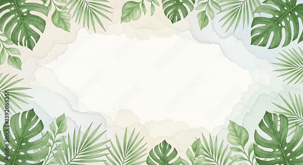 Tropical Watercolor Frame: Lush Greenery AI Generated