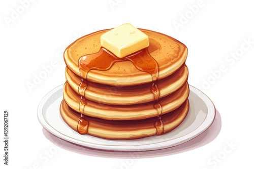 Delicious fluffy pancakes with melted butter and syrup a tempting breakfast illustration in warm isolated on transparent background