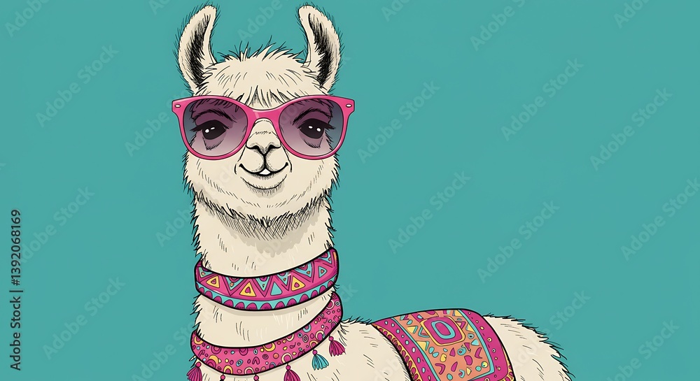 Obraz premium Llama Style: Vibrant Digital Illustration AI Generated