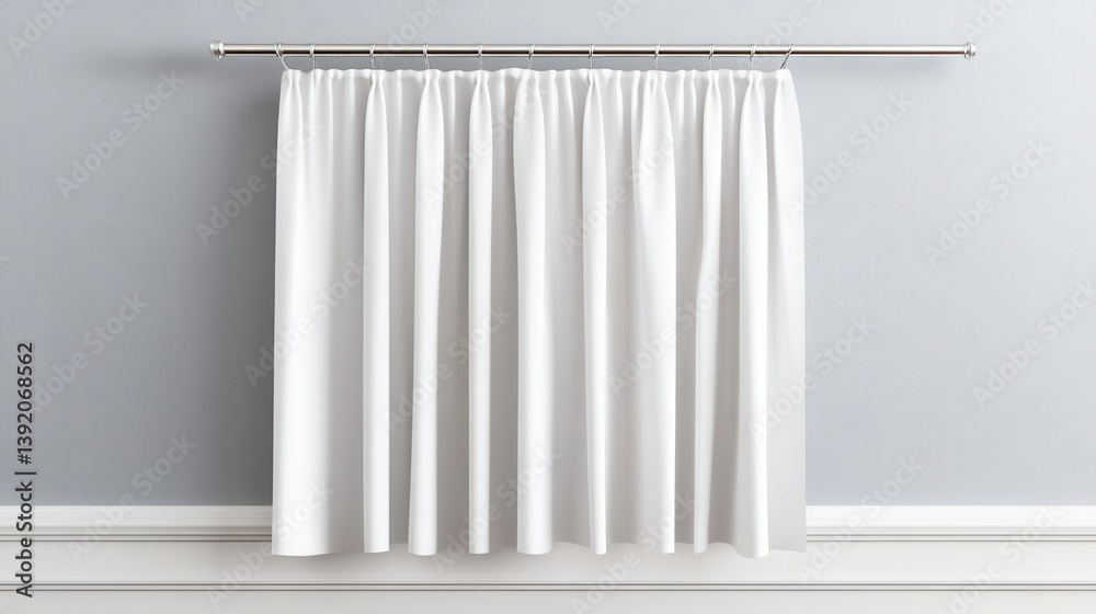 Elegant Minimalist White Curtain Draped on a Sleek Silver Rod in a Light Gray Room Setting Elegant Minimalist White Curtain Draped on a Sleek Silver Rod in a Light Gray Room Setting
