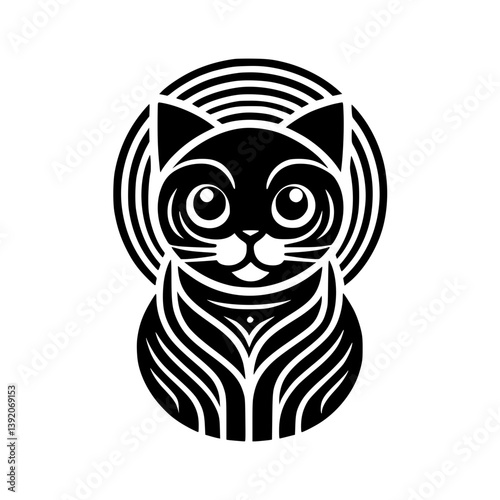 Cat silhouette illustration with playful expression on transparent background  