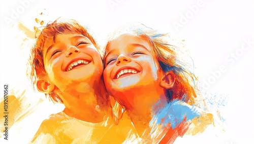 children giggling happily as they play as close companions