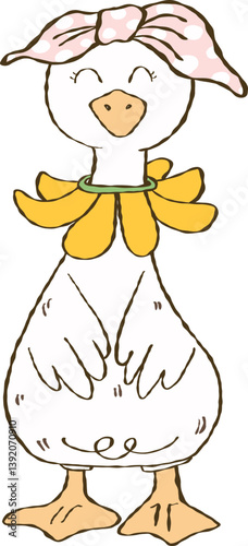 Cute Spring Silly Goose Doodle Hand Drawn with Daisy
