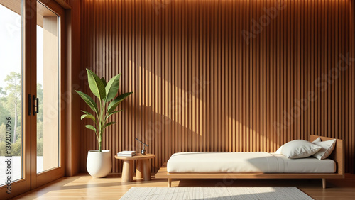 warm wood slats create sleek elegant modern interior look rich tones natural grain