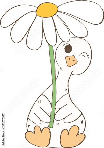 Cute Spring Silly Goose Doodle Hand Drawn with Daisy