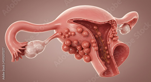 Detailed 3D Model of Female Reproductive System with Endometriosis