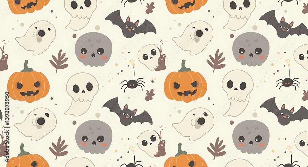 Fototapeta premium Whimsical Halloween Kawaii Pattern AI Generated
