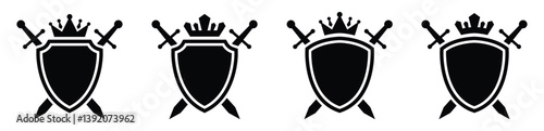 Shield and swords with crown Icon, vector Illustration