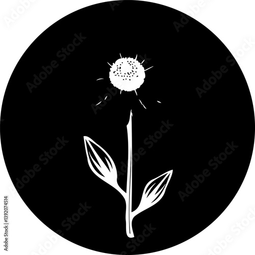 Minimalistic Floral Illustration on Black Circle Background for Modern Design