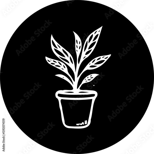 Minimalist plant drawing in black circle showing simplicity and growth