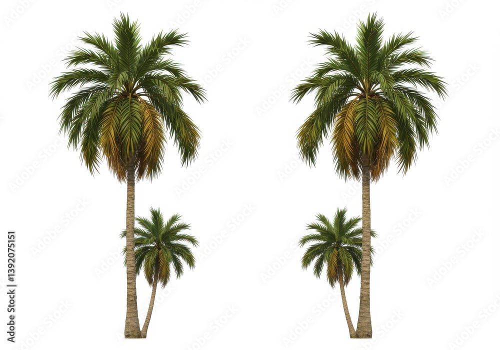 Tropical palm trees isolated white Tropical palm trees isolated white