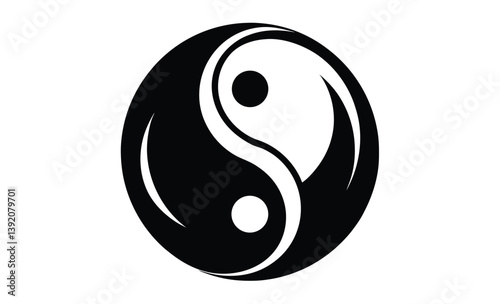 Ying yang balance icon flat silhouette, Ying yang balance flat icon for apps 