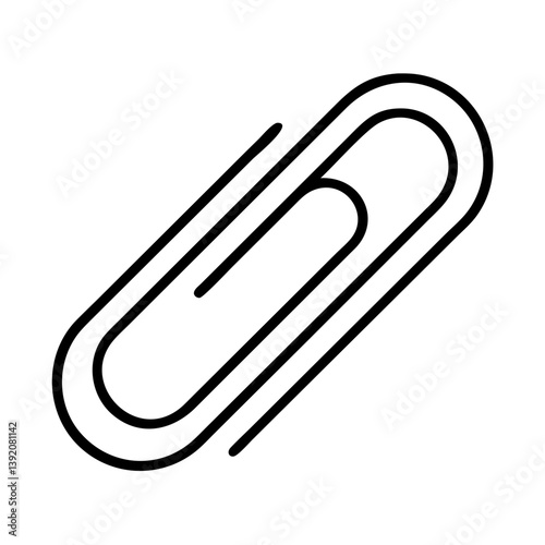 Paper clip icon vector illustration, office stationery clip for document and paper organization, black line art