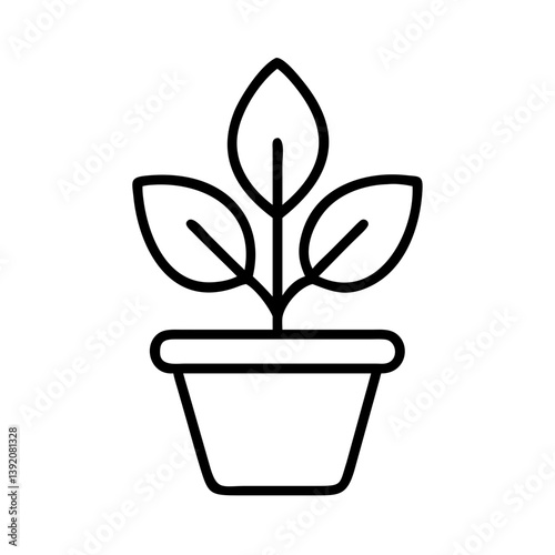 Potted plant vector icon illustration of indoor houseplant in pot outline style for graphic design use