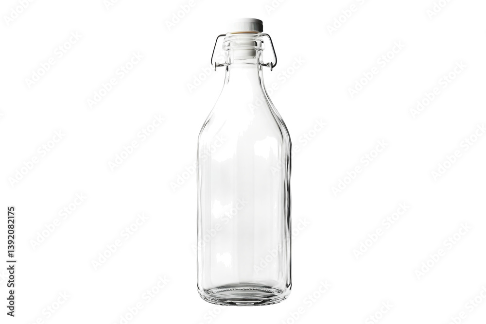 Elegant empty glass bottle with a swing top closure against a minimalist white background isolated on transparent background Elegant empty glass bottle with a swing top closure against a minimalist white background isolated on transparent background
