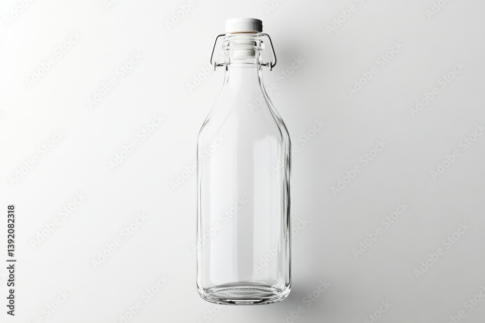 Elegant empty glass bottle with a swing top closure against a minimalist white background isolated on transparent background