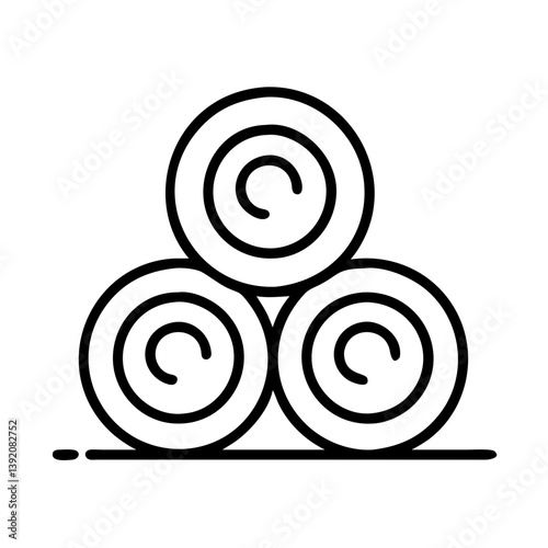 Hay bales vector icon illustration, agriculture farm harvest symbol, rolled haystacks line art drawing design