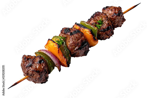 Grilled Beef Kebabs with Bell Peppers and Onions – BBQ Skewers Isolated on png 