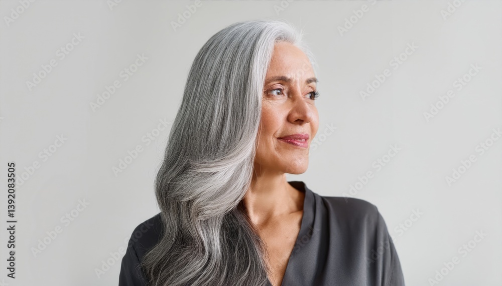 Fototapeta premium beautiful woman with Natural Gray Hair Styled Elegantly