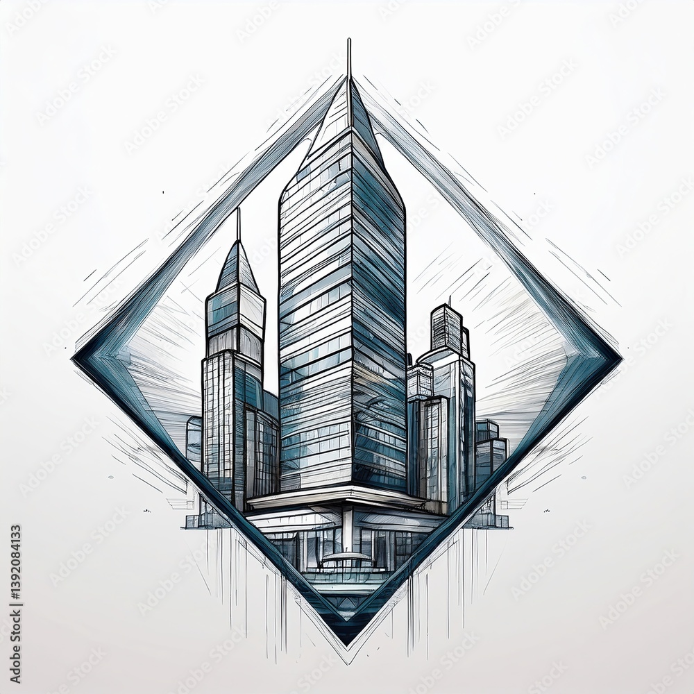 Fototapeta premium Perspective Skyscraper Design with Sky Elements