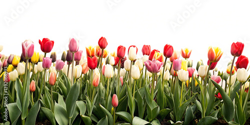 A tulip field isolated on white background PNG. GENERATIVE AI
