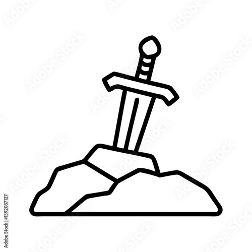 Excalibur sword in stone vector icon legendary king arthur mythical weapon outline drawing illustration 