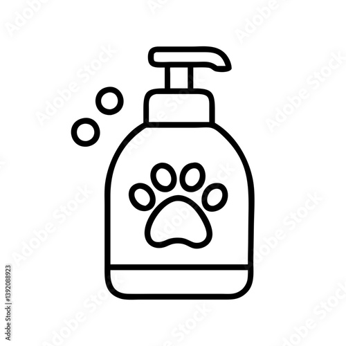 Pet shampoo bottle with paw print outline vector illustration for grooming and hygiene product design use