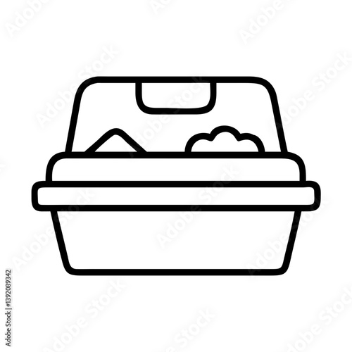 Outline vector of a food container for takeout, delivery, or leftovers with food inside for restaurant