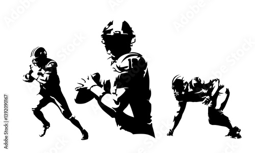 American football, group of football players. Set of abstract isolated vector silhouettes