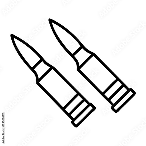 Two bullets ammunition outline vector illustration for military and shooting range related designs and projects