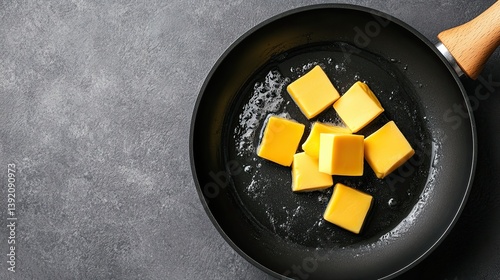 Butter melting on a hot frying pan 